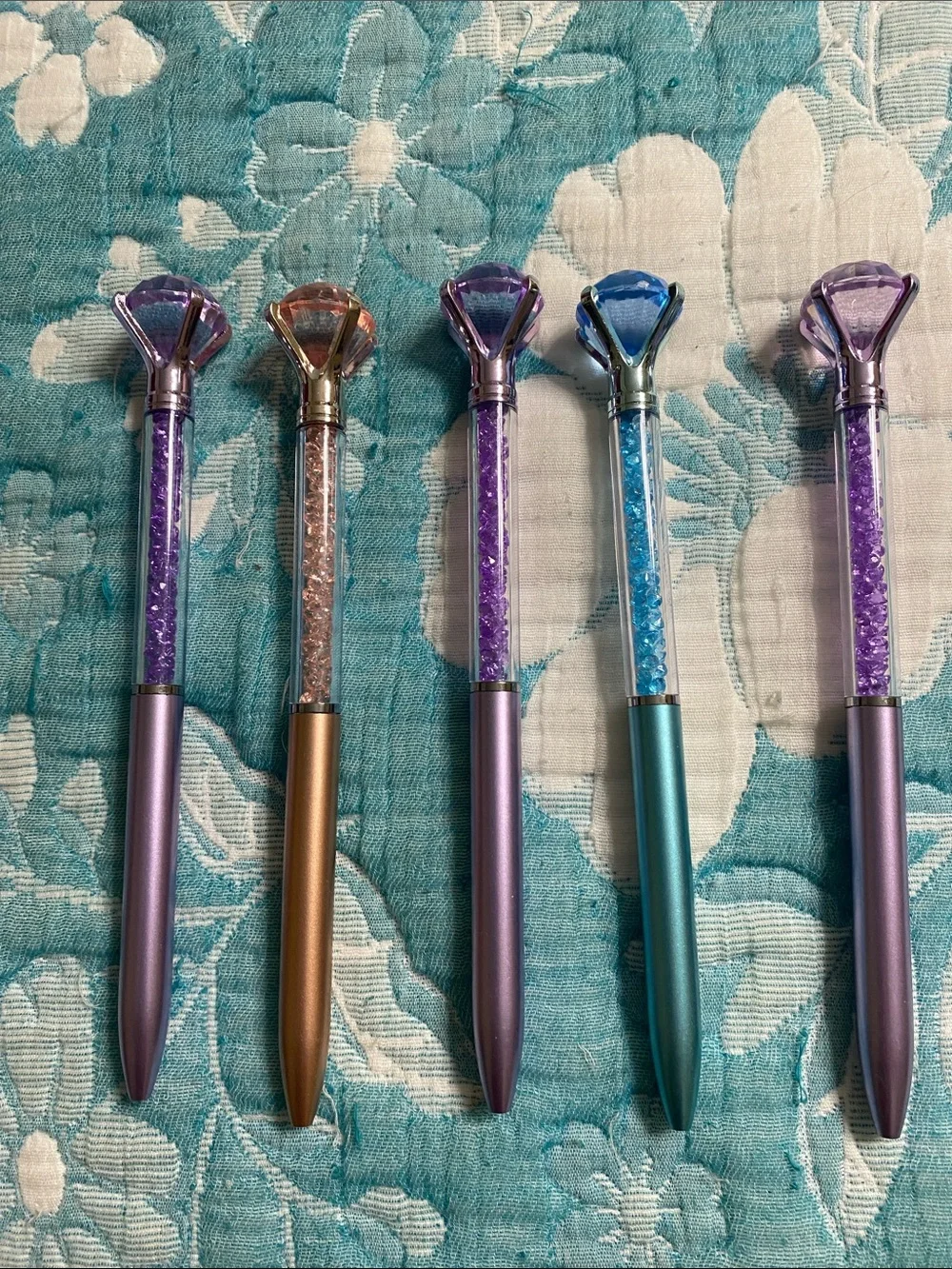Set of 5 Diamond Topper Pens - Bling Crystal Filled Pens - Gift Idea